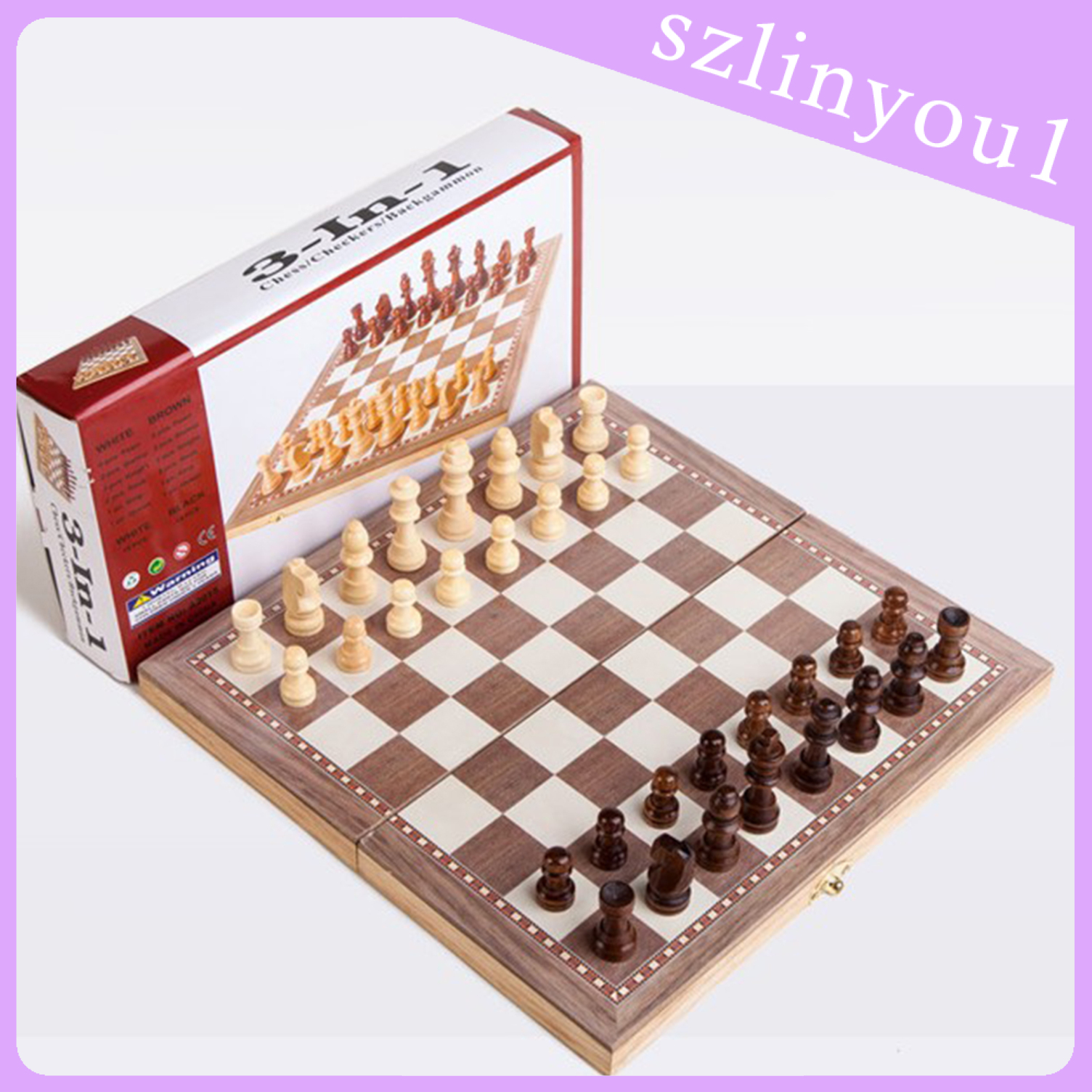 New Arrival Folding Wooden Chess Set Travel Game Toys Chess Backgammon Checkers 30x30cm