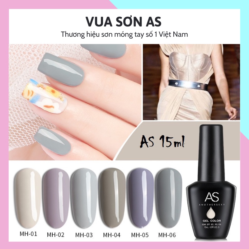 Sơn móng tay gel AS sử dụng máy hơ tone màu xám khói ghi xi măng VUA SƠN AS mã MH 15ml