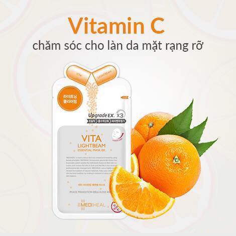 Hộp 10 Mặt Nạ MEDIHEAL Làm Trắng Sáng Da Tức Thì VITA Lightbeam Essential Mask Ex 24ml x 10