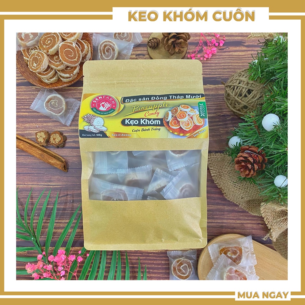 Kẹo Khóm tươi cuộn bánh tráng Senfarm ít đường bịch 500g