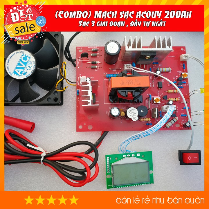 Mạch sạc acquy 12V / 24V 200Ah Sạc 3 Giai đoạn đầy tự ngắt, hiển thị màn hình LCD English