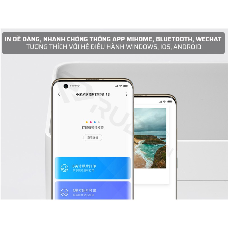 Máy In Ảnh Mini Xiaomi Mijia 1S, Kết Nối Wifi App Mihome Bluetooth, Chất Lượng full HD 1280p