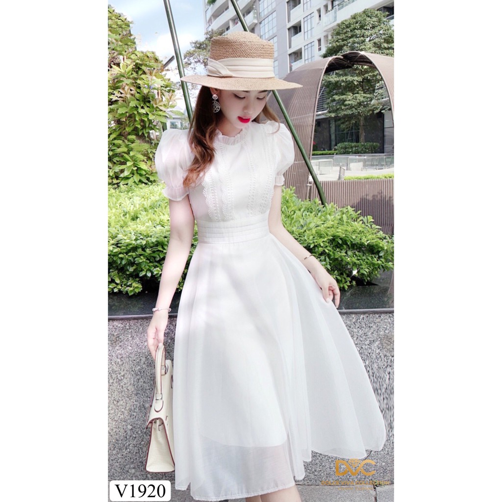 Váy trắng xòe thiết kế V1920 - QUEEN SHOP DOLCE VIVA COLLECTION(ảnh người mẫu+ảnh trải sàn do shop chụp tự chụp))
