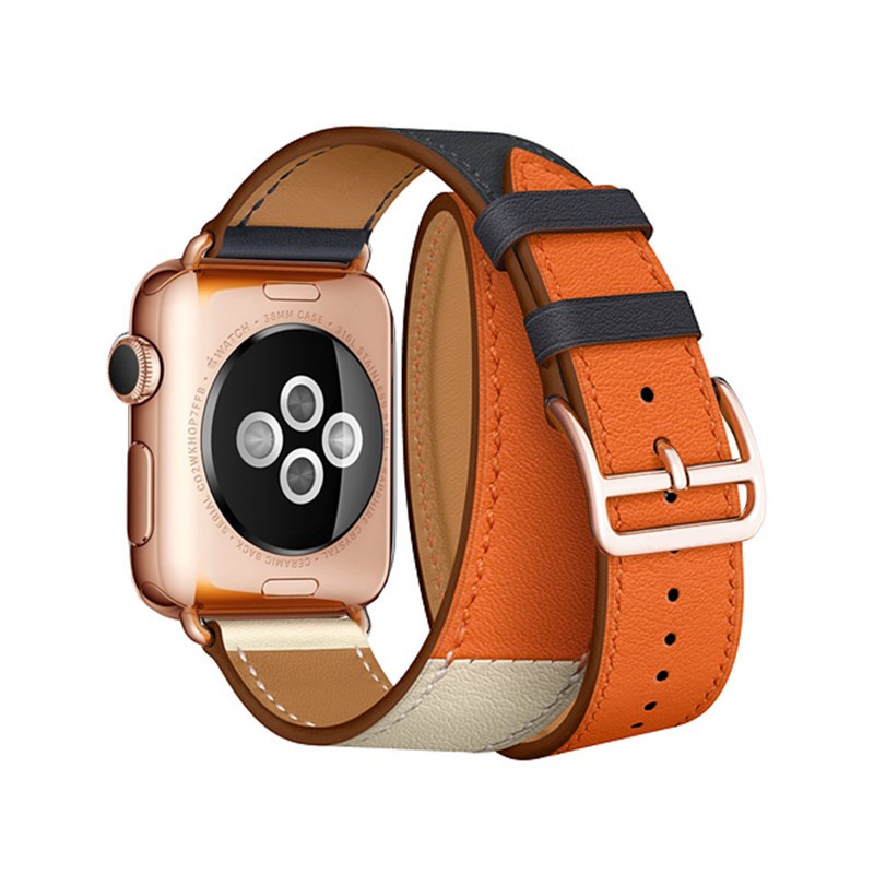 Dây Đeo Bằng Da Thật Màu Vàng Hồng Khóa Đôi Cho Đồng Hồ Apple Watch 38mm 42mm 44mm 42mm Series 4 3 2 1