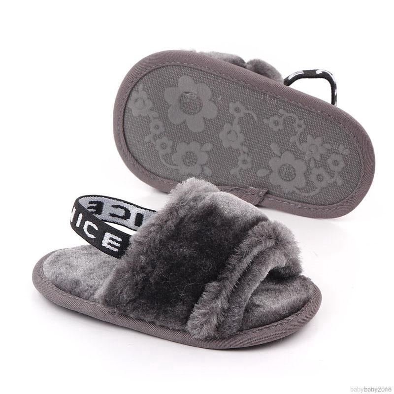 Giày Sandal Lông Mềm Màu Trơn Cho Bé Gái Từ 0-18 Tháng