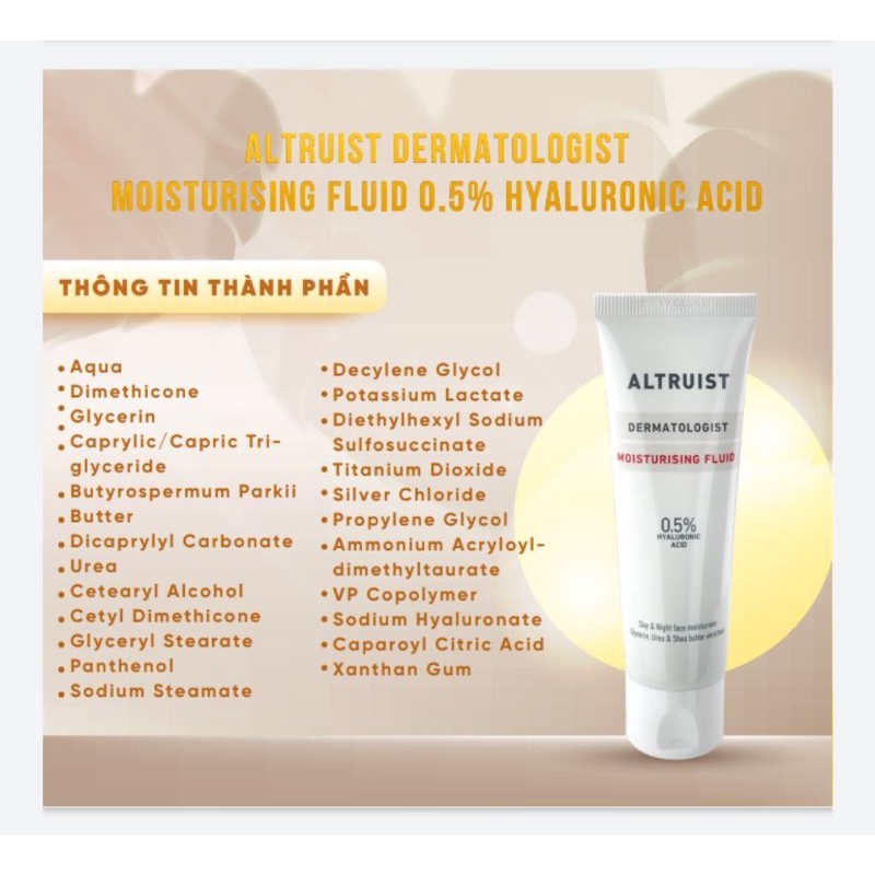 Kem dưỡng Altruist Dermatologist Moisturising Fluid 0.5% Hyaluronic acid dưỡng ẩm phục hồi thanh lý