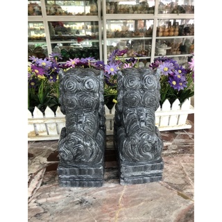 Cặp tượng Kỳ Lân phong thủy đá đen - Cao 20 cm
