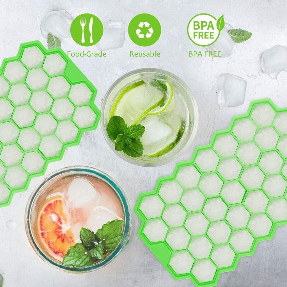 Khay Làm Đá Viên Hình Tổ Ong Bằng Silicone Cấp Thực Phẩm Có Thể Tháo Rời Kèm Nắp Đậy Cho Nhà Bếp
