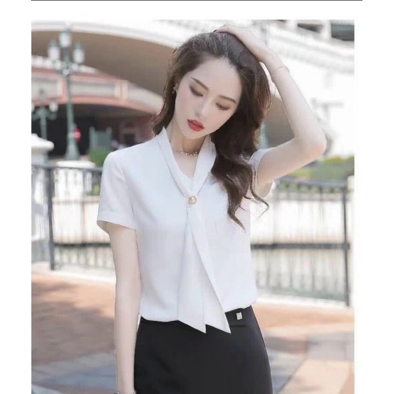 ÁO SƠ MI ÁO KIỂU TAY NGẮN LỤA MỊN CAO CẤP HÀNG QUẢNG CHÂU