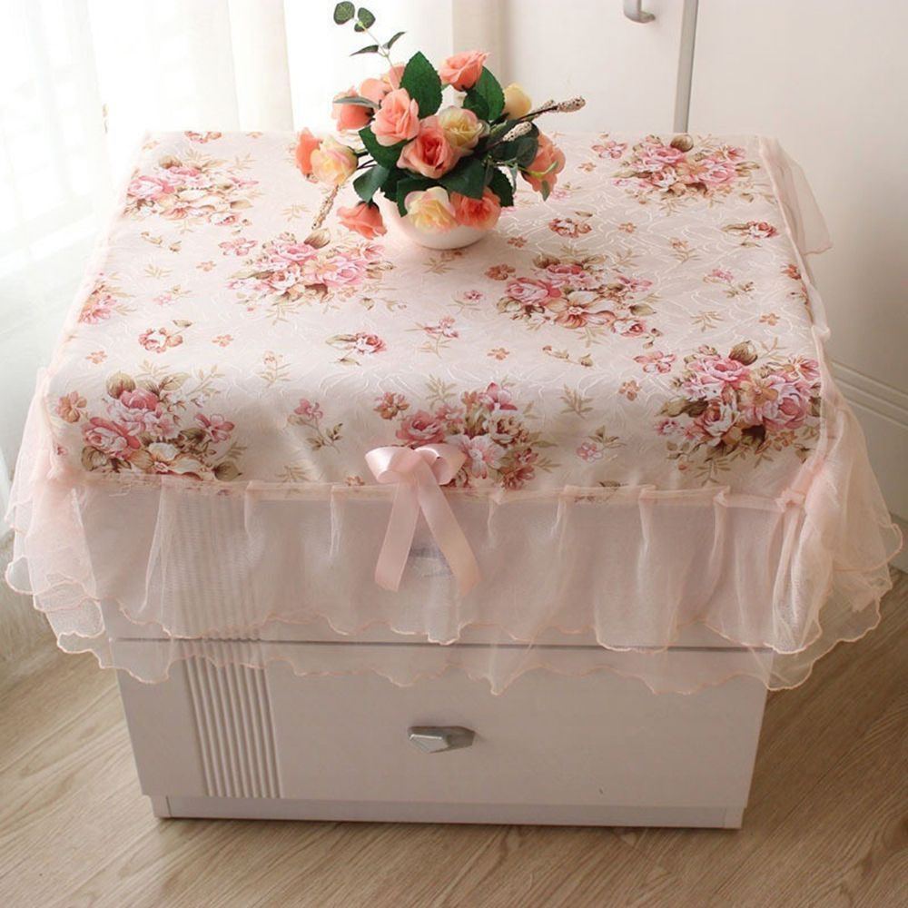 Khăn trải bàn hình chữ nhật 75*80cm phối ren hoa màu hồng xinh xắn ngọt ngào