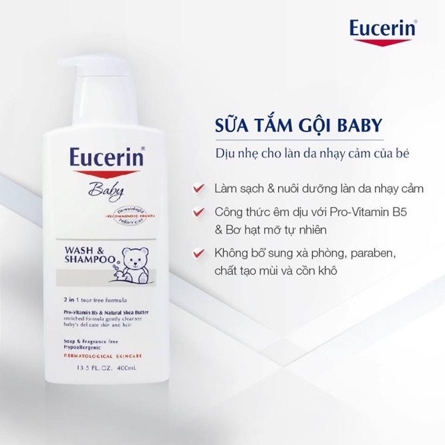 Sữa Tắm Gội Cho Bé EUCERIN Baby Wash And Shampoo 400ml