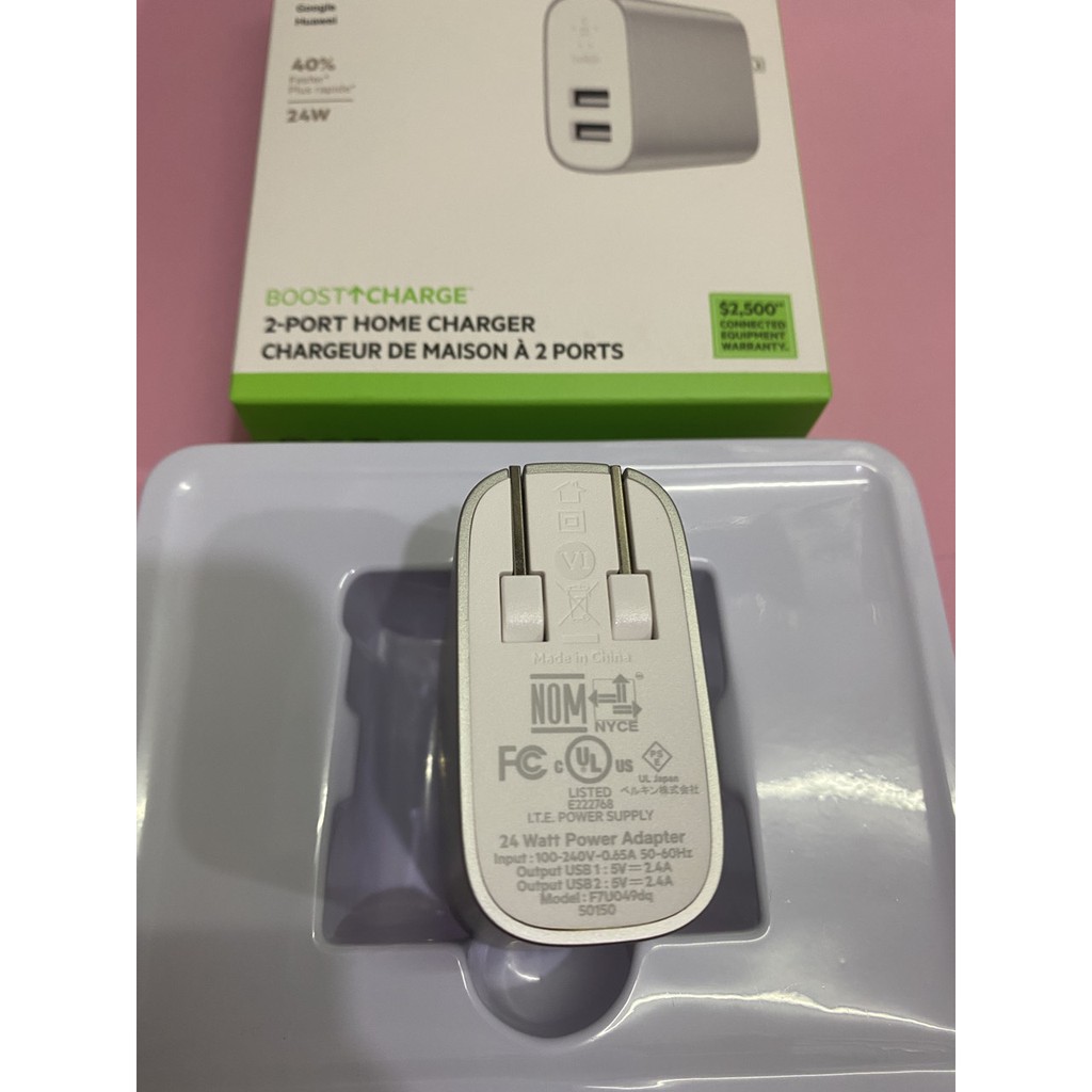 Adapter sạc Belkin Boost Charge 2-Port USB Home Charger 4.8A/24W F7U049DQSLV