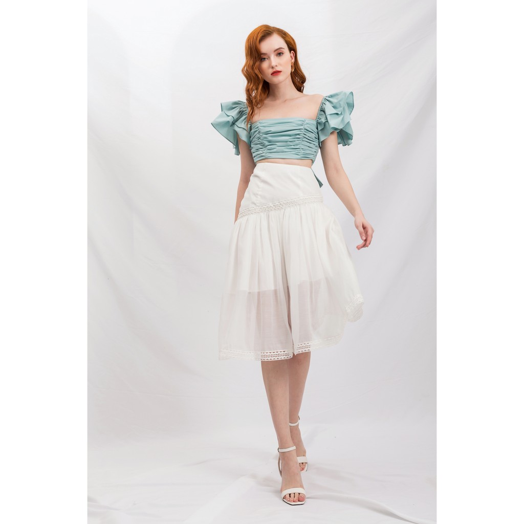 Áo croptop tay cánh tiên xanh nhạt Gunich