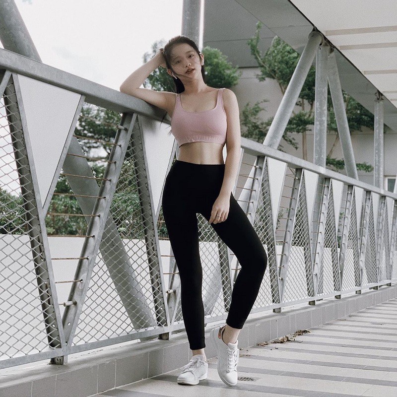 Quần legging thun trơn đen dài