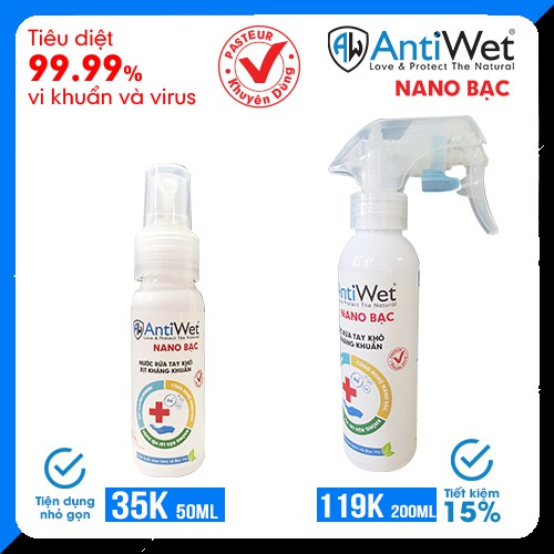 XỊT KHÁNG KHUẨN ANTIWET NANO BẠC, DIỆT VI KHUẨN 99,99%