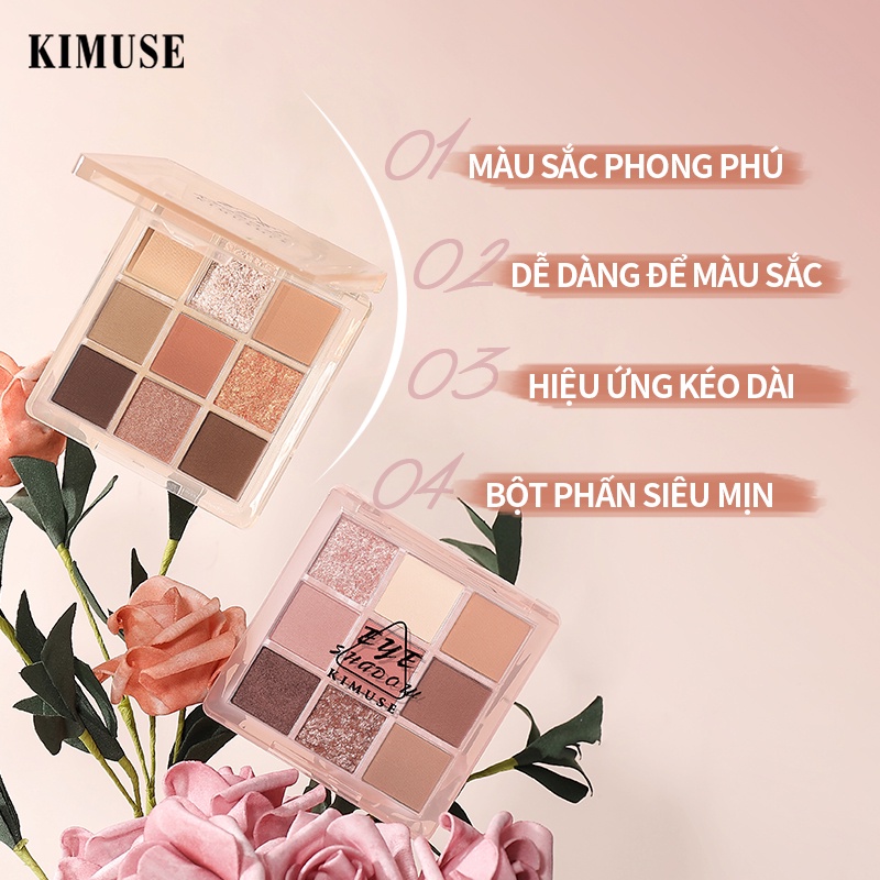 Bảng phấn mắt KIMUSE 70g 9 màu lì nhũ lấp lánh lâu trôi