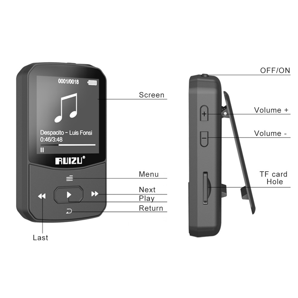 Máy nghe nhạc mp3 RUIZU X52 kết nối bluetooth có đài fm ghi âm chất lượng cao