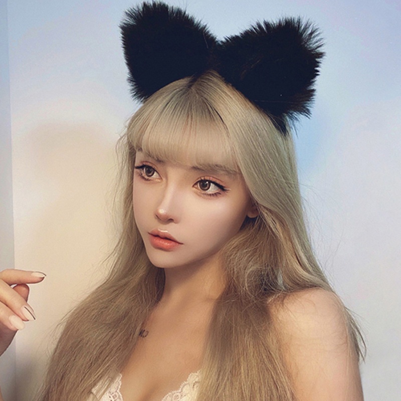 Băng Đô Tai Mèo Phối Lông Hóa Trang Lolita Dễ Thương