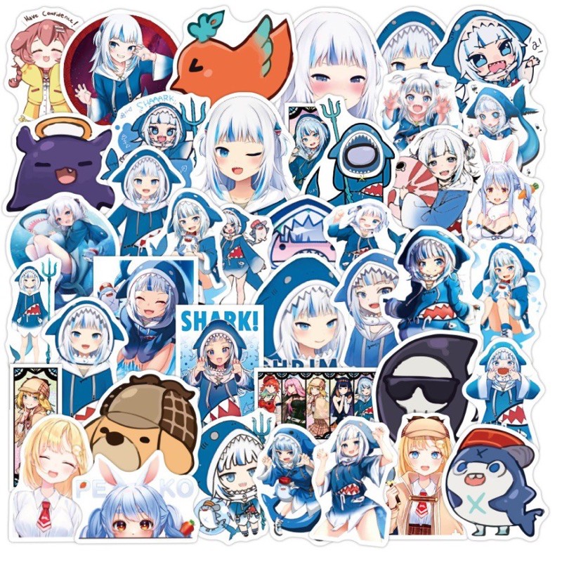 Sticker anime gawr gura/30 -60 hình dán gawr gura hololive ép lụa