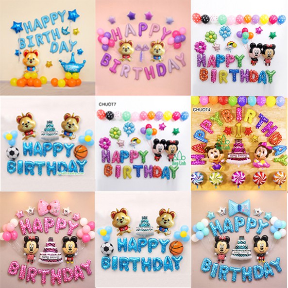 Set bóng sinh nhật chủ đề chuột mickey xanh, set bóng sinh nhật cho bé tuổi tí, tuổi chuột