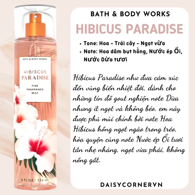 [🇺🇸 Bill Mỹ] Xịt thơm Body Mist Bath &amp; Body Works Hibicus Paradise