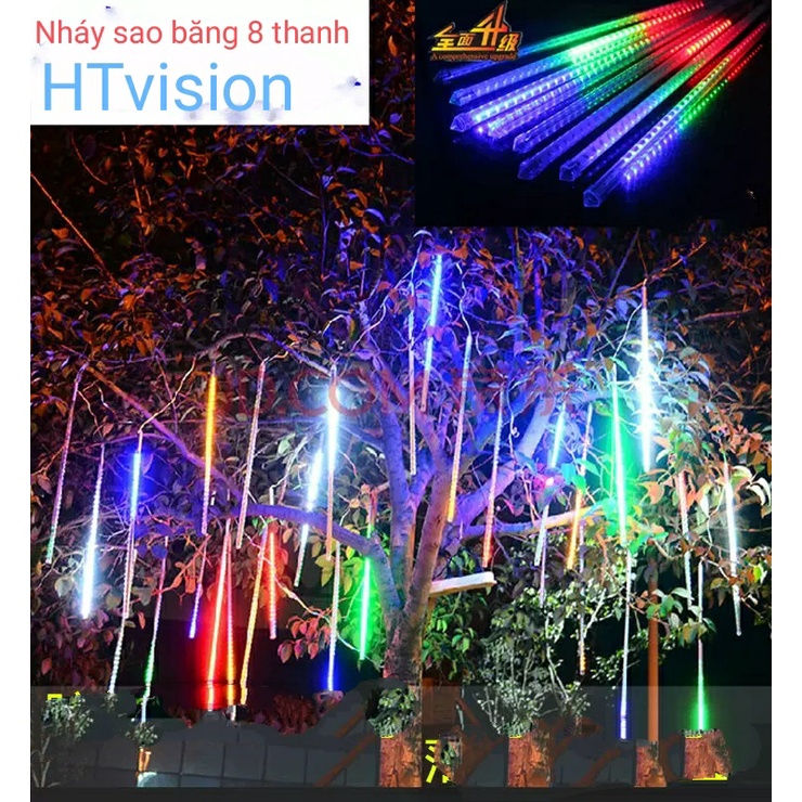 Bộ nháy led sao băng 8 ống 50cm đổi màu/ bộ nháy led sao mành trang trí ngoài trời sân vườn trống nước