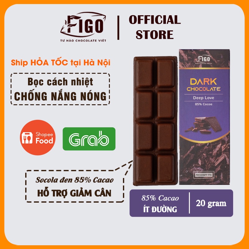 [Chính hãng] Bar 20gr- Dark Chocolate 85% Cacao, Socola đen đắng 85% Cacao Figo, ăn Giảm cân, KETO, DAS, Tiểu đường