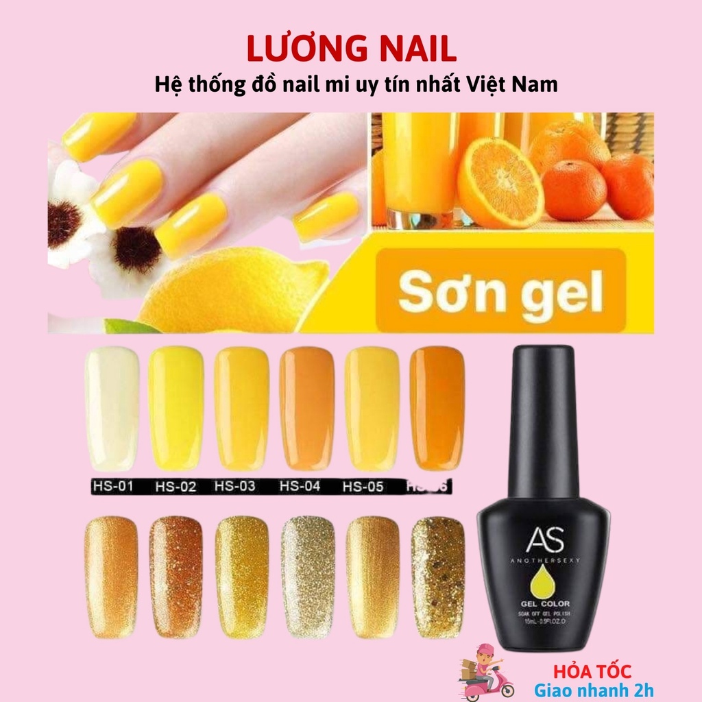 Sơn gel AS sơn móng tay gel màu vàng chanh nhũ kim tuyến chai 15ml mã HS