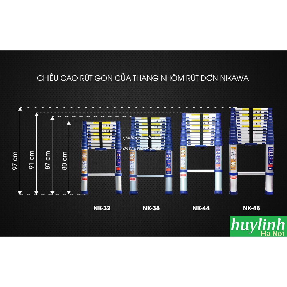 Thang nhôm rút đơn Nikawa NK-38 NEW - 3.8 mét - Tặng đệm cao su