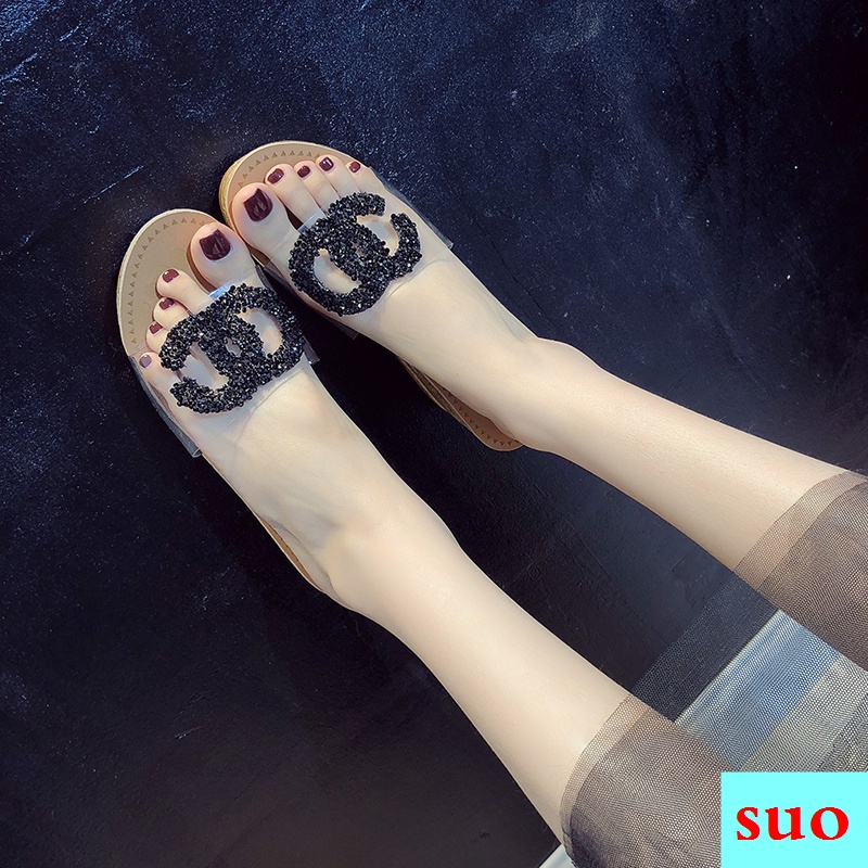 Dép Đế Xuồng Dày Quai Ngang Trong Suốt Đính Đá Chống Trượt Thời Trang Mùa Hè 2018 Dành Cho Nữ