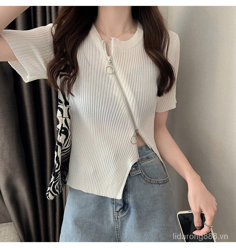 FamousChicTop2021New Short Summer Midriff-Baring Short Sleeve Women's Fashionable Design Niche Knitted Cardigan z13P