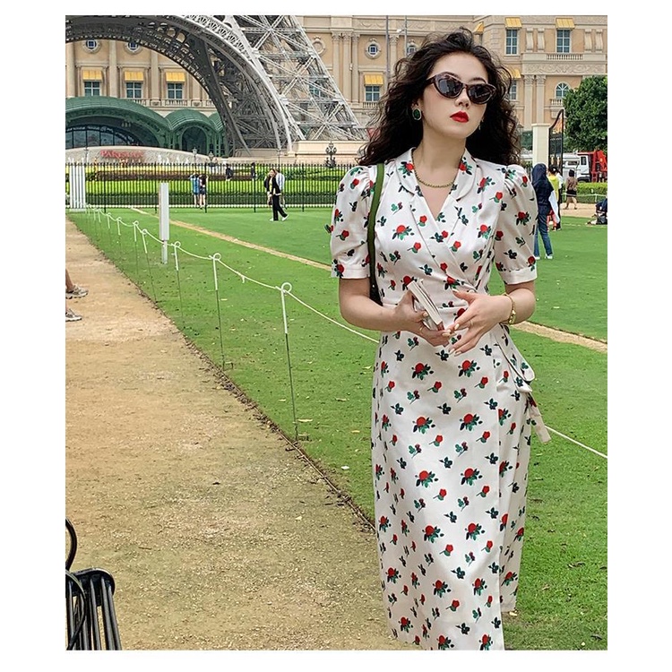 Đầm Hoa Tay Phồng Cổ Bẻ Phong Cách Pháp Cổ Điển Thời Trang Mùa Hè Mới Cho Nữ 2022