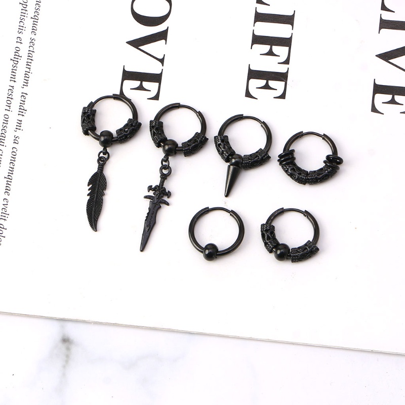 Set 6 Khuyên Tai Tròn Bằng Thép Không Gỉ Họa Tiết Rồng Phong Cách Viking