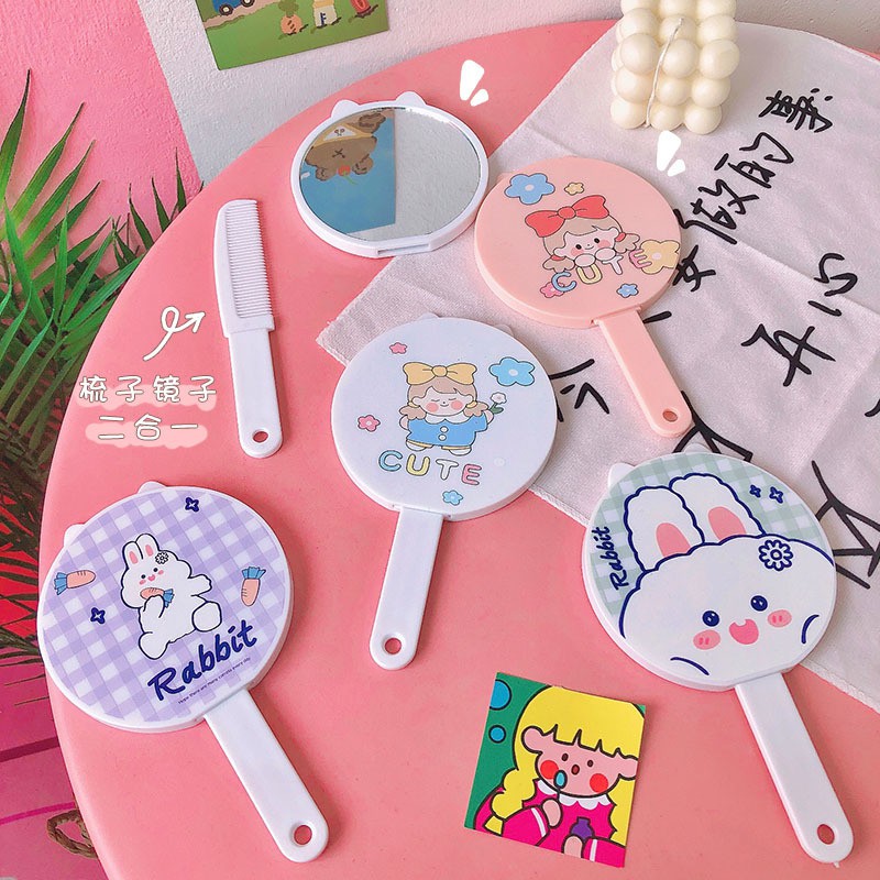 Gương lược nhựa trang điểm mini cầm tay hình thỏ trắng ♥️ URI DECOR ♥️