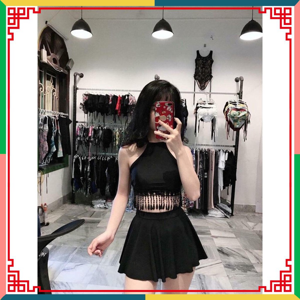 Lá Trò ~  Bikini hai mảnh đồ bơi bộ bơi đẹp yếm đen tua rua đẹp sexy giá rẻ ( Kèm ảnh khách) ~ bikini siêu đẹp