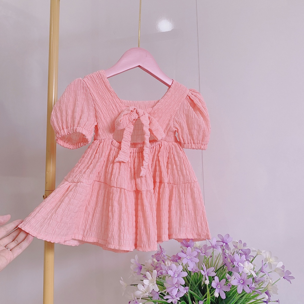 Đầm hồng xốp nhăn cho bé gái Babystore88 - Váy trẻ em công chúa hàng thiết kế 1 2 3 4 5 6 7 8 9 10 11 12 tuổi V20