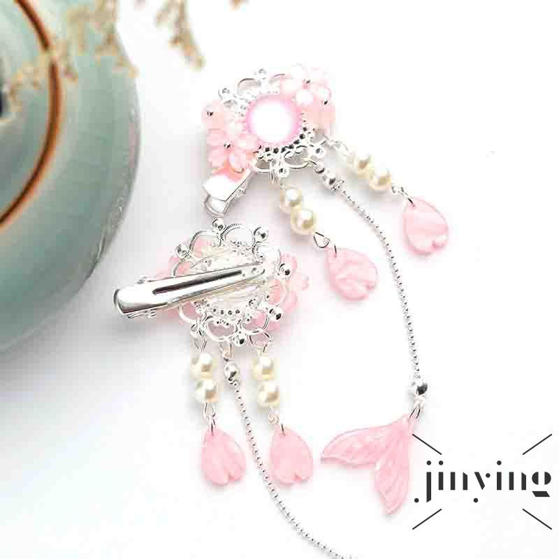 GETNOIVAS Trâm cài tóc tua rua đính hoa và đuôi cá phong cách cổ điển phối Hán phục xinh xắn