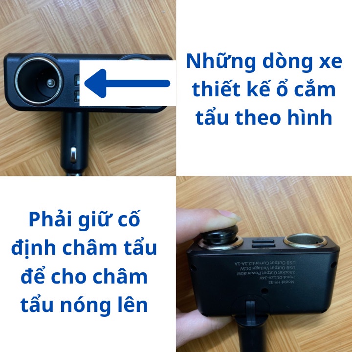 Bộ Tẩu Châm Dùng Trên Xe Ô Tô 12V Kèm Ổ Cắm Điện