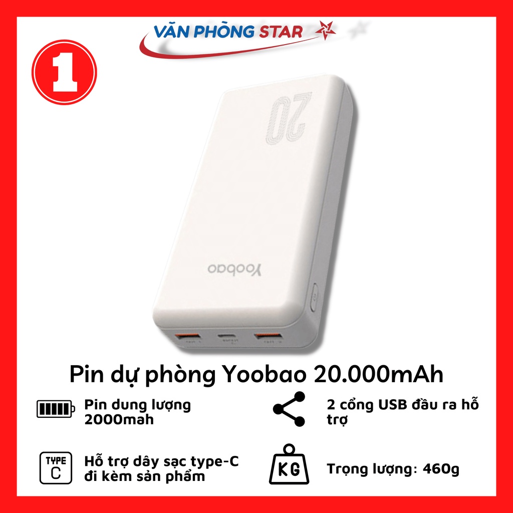 Pin dự phòng sạc nhanh Yoobao 20000mAh PD22.5w