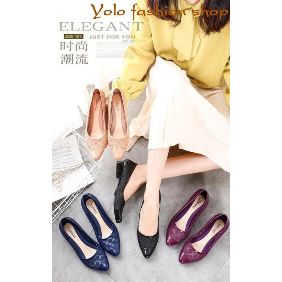 Giày nhựa đi mưa đế 3cm thoáng khí siêu mềm êm chân- Hàng QC cao cấp GN5