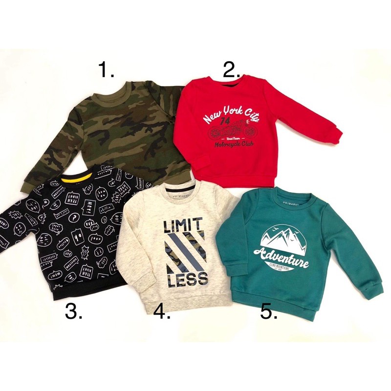 Áo Primark nỉ bông bé trai 2 đến 7 tuổi