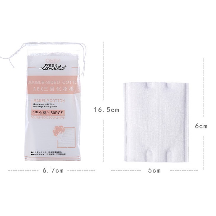 (Loại Đẹp) - Bộ 50 Khăn Giấy, Bông Tẩy Trang Cotton Lameila