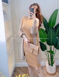 Áo khoác len lông thỏ dáng dài