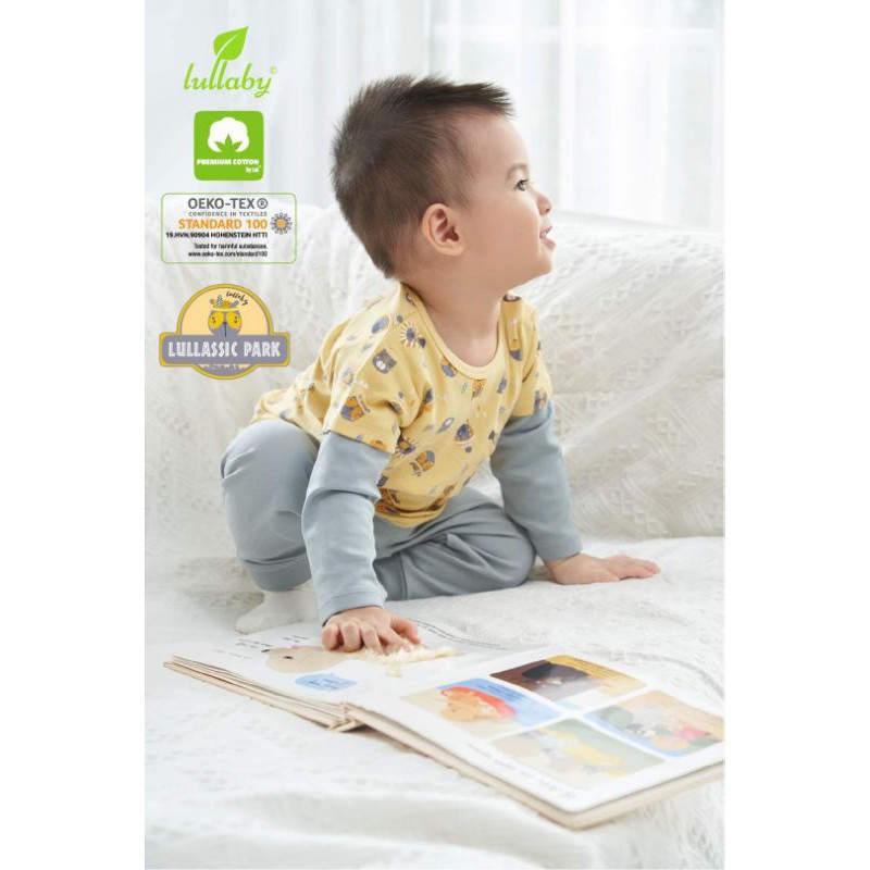 Bộ quần áo cotton dày Lullaby NH117B, bộ dài tay bé trai Lullaby cao cấp thu đông 2020