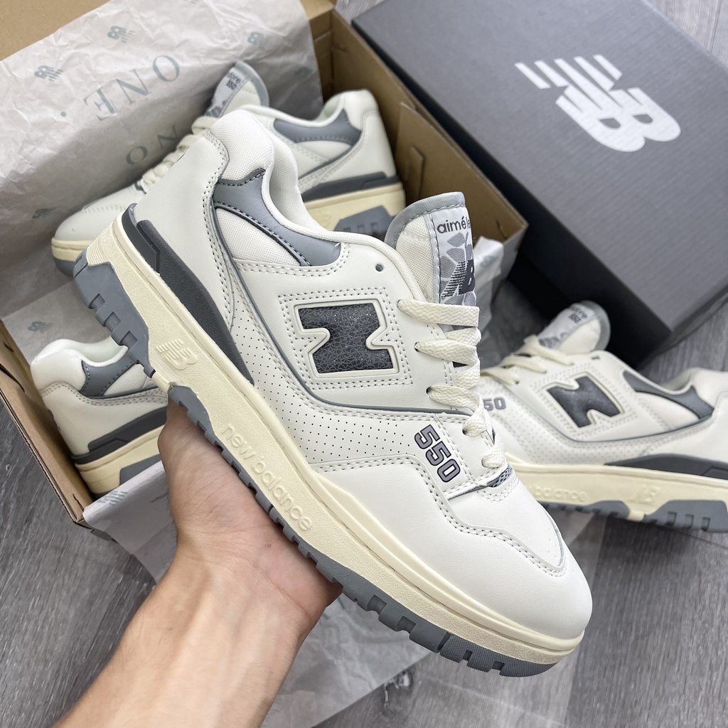GIÀY NB550 TRẮNG XÁM DA THẬT LAI AU SC