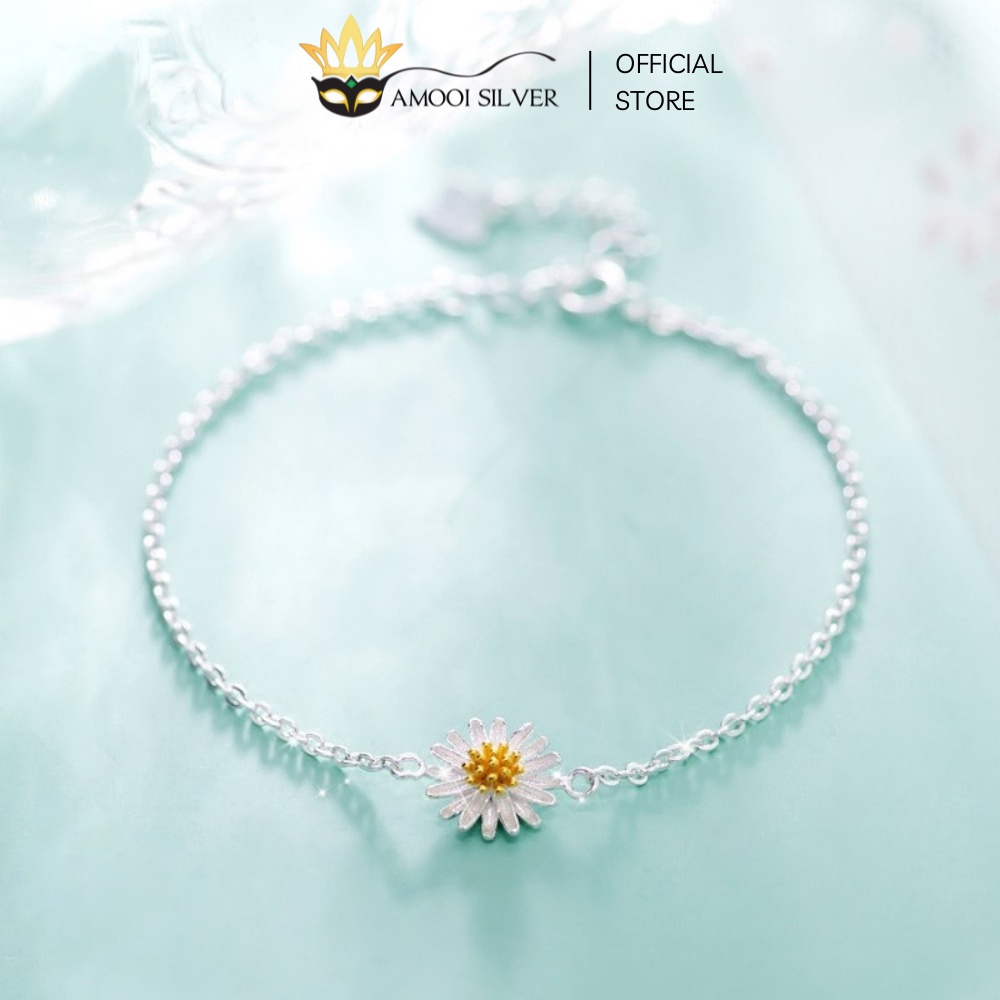 Lắc Tay Bạc S925 Mặt Đá Hoa Cúc Họa Mi Nhụy Vàng Cao Cấp - Amooi Silver AT85