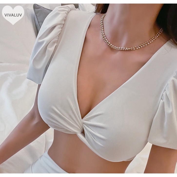 Bikini 2 mảnh có tay đi biển bigsize liền thân kín đáo LUHAZO Hàn Quốc  nâng ngực hở lưng che bụng 2632 G-4