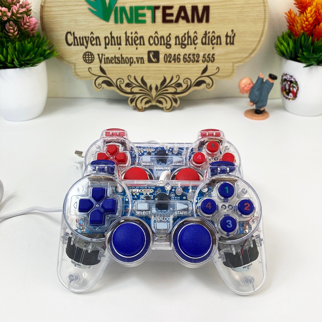 Tay cầm chơi game PC Cổng USB Có Đèn Led + Rung Trong Suốt SB-19 Chơi FO4, Genshin Impact, Pes 2022 -DC4824