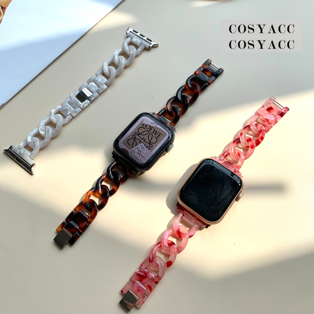 Dây Đeo Đồng Hồ Bằng Kim Loại Thép Phối Nhựa Resin Màu Sắc Sặc Sỡ Cho Apple iwatch series 7 6 5 4 3 2 1 44mm 40mm 42mm 38mm