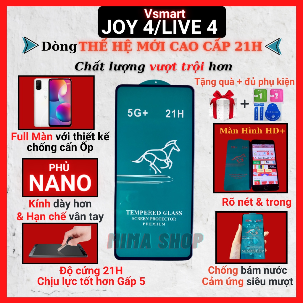 Kính cường lực Vsmart Joy 4/ Live 4 Full màn cao cấp OG+ độ cứng 21H siêu mượt chống bám vân tay [MIMA]